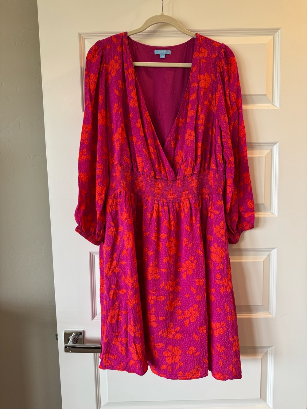 Draper James RSVP Vibrant Pink & Orange Floral V-Neck Dress